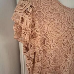 Adrianna‎ Pappell Dusty Pink Coral Mesh Lace Top Sheer Flutter Sleeves Large